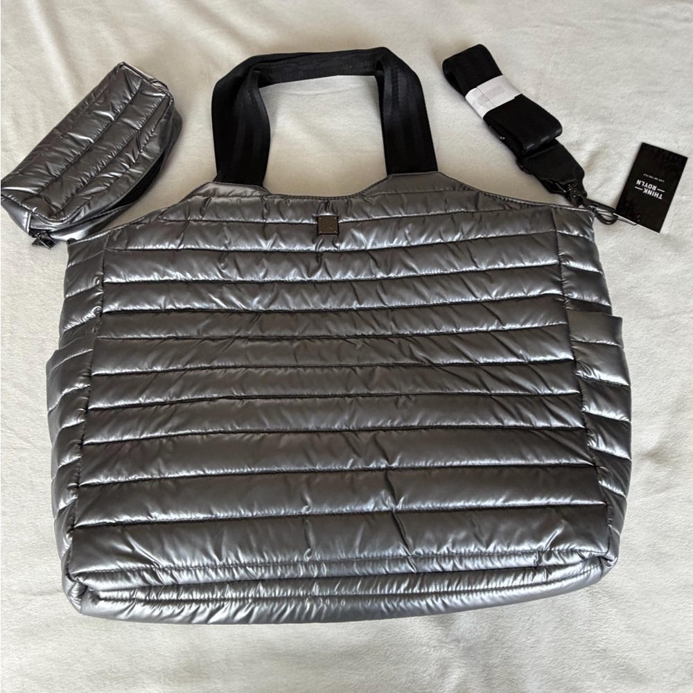 Metallic Silver Quilted tote bag , brand new